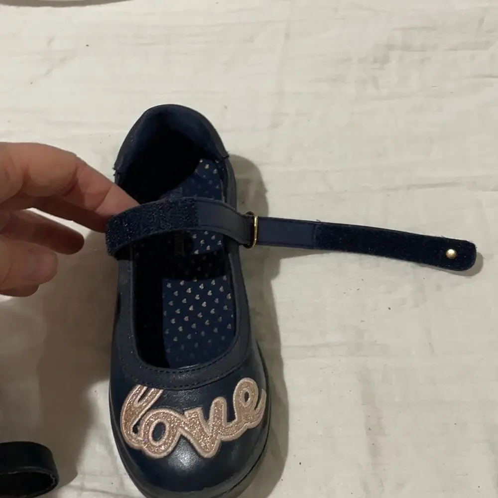 Tucker & Tate navy maryjane 12.5 LOVE in gold on each foot worn a time or two
